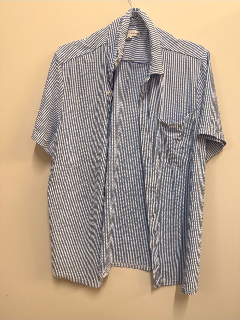 Men's Light Blue Striped Short-Sleeve Button-Down Shirt